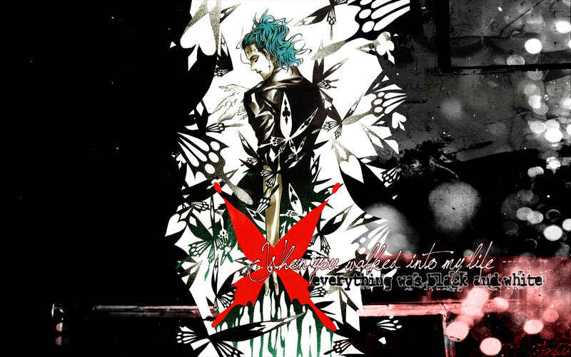 Anime Character with Blue Hair — Black, Dramatic, Manga
