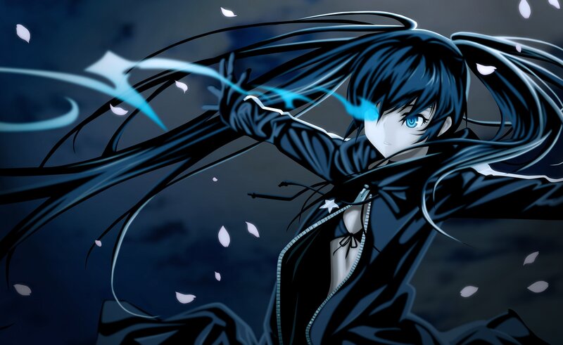 Anime Character with Blue Hair — Black, Dramatic, Night, Digital Art