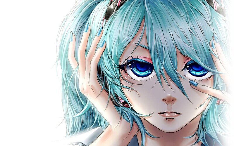 Anime Character with Blue Hair — Calm, Blue Eyes, Headphones