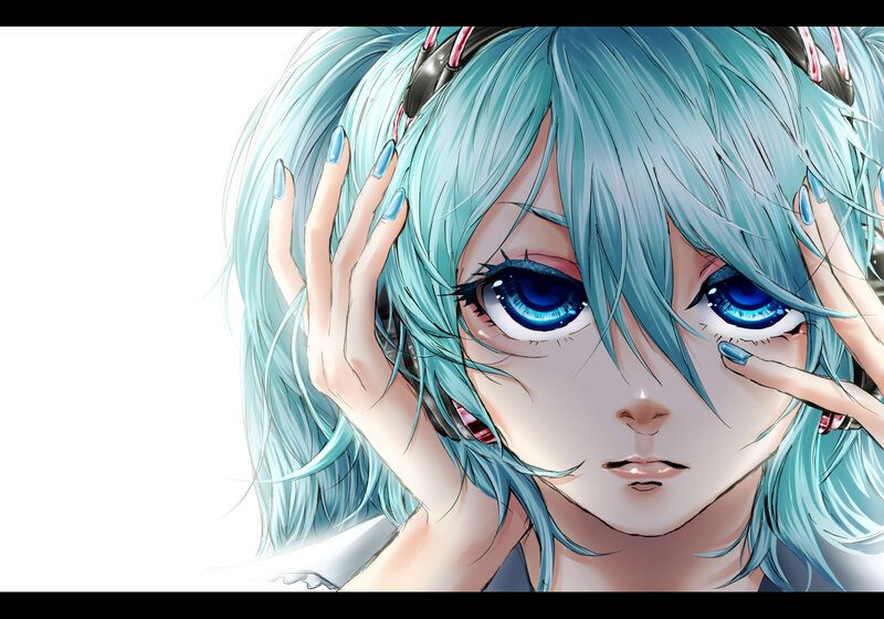 Anime Character with Blue Hair — Calm, Digital Art, Headphones