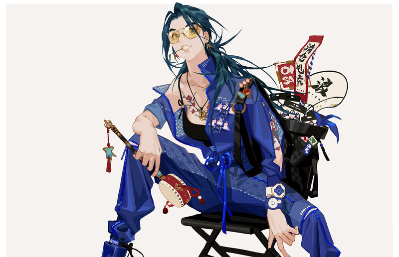 Anime Character with Blue Hair — Confident, Digital Art, Sunglasses