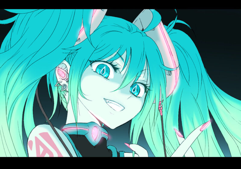 Anime Character with Blue Hair — Cyan, Dramatic, Night