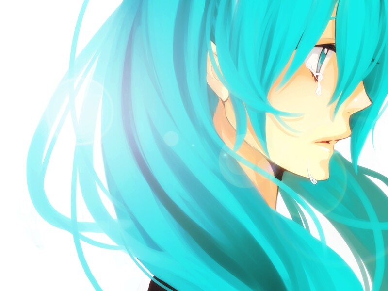 Anime Character with Blue Hair — Cyan, Dramatic, Tear
