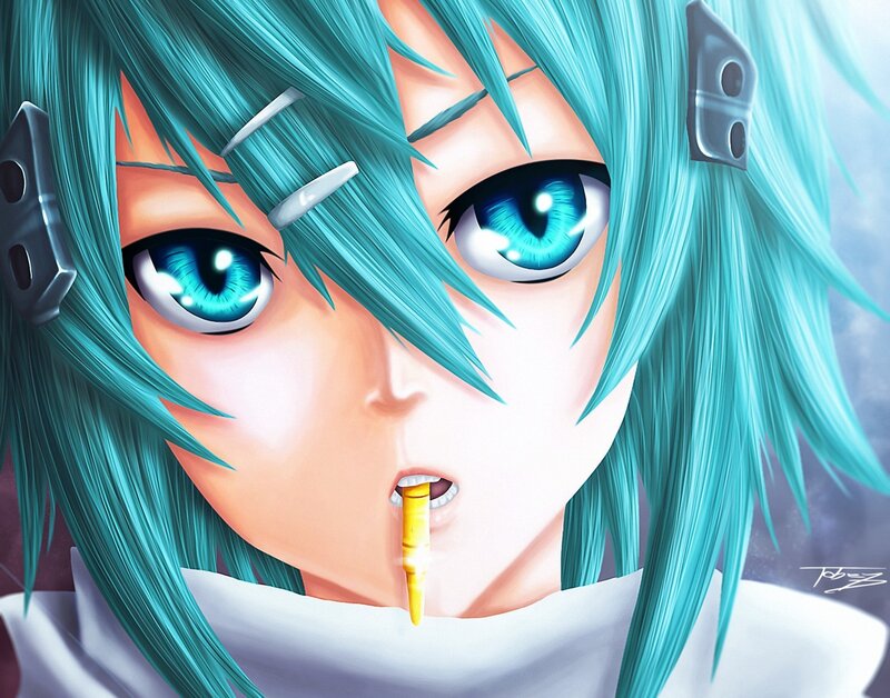 Anime Character with Blue Hair — Cyan, Intense