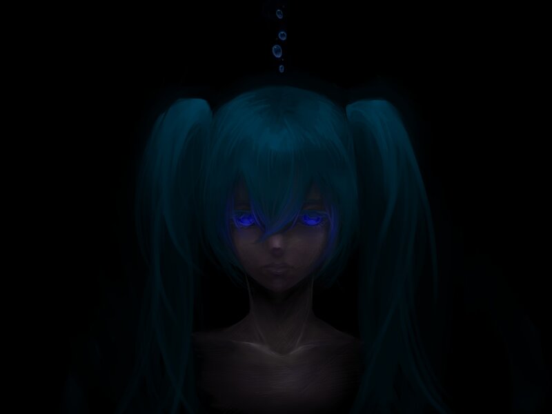 Anime Character with Blue Hair — Dark, Mysterious