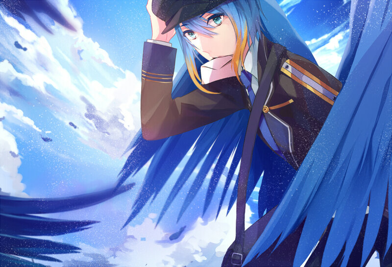 Anime Character with Blue Hair — Dramatic, Afternoon, Hat