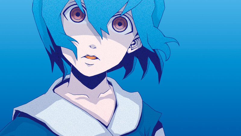 Anime Character with Blue Hair — Dramatic, Blue Hair, Brown Eyes, White Collar