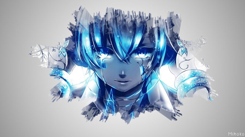 Anime Character with Blue Hair — Dramatic, Digital Art, Blue Eyes, Tears