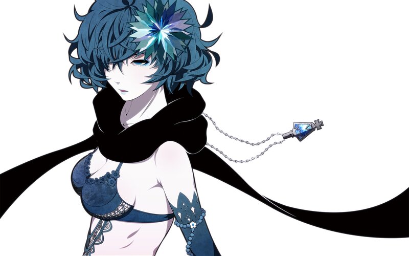 Anime Character with Blue Hair — Dramatic, Digital Art, Blue Flower