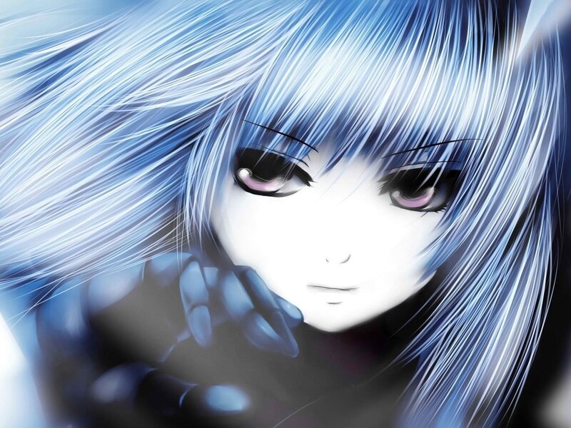 Anime Character with Blue Hair — Dramatic, Digital Art, Blue Hair, Hand