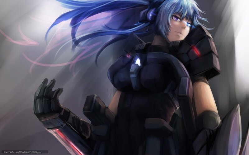 Anime Character with Blue Hair — Dramatic, Digital Art, Blue Hair, Mechanical Armor