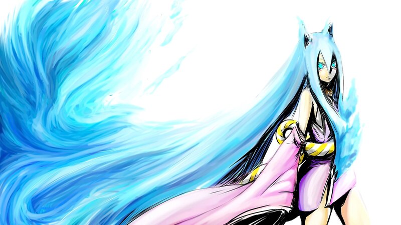 Anime Character with Blue Hair — Dramatic, Digital Art, Cat Ears, Long Hair