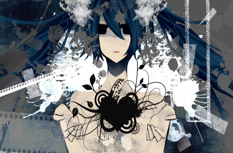 Anime Character with Blue Hair — Dramatic, Digital Art, Flowers