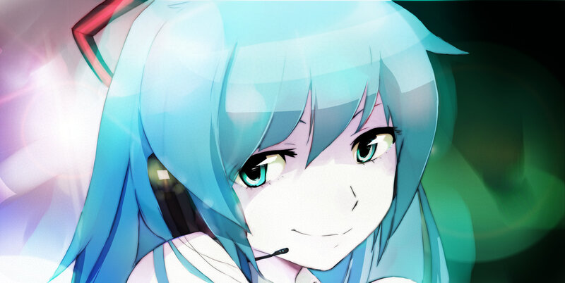 Anime Character with Blue Hair — Dramatic, Digital Art, Microphone