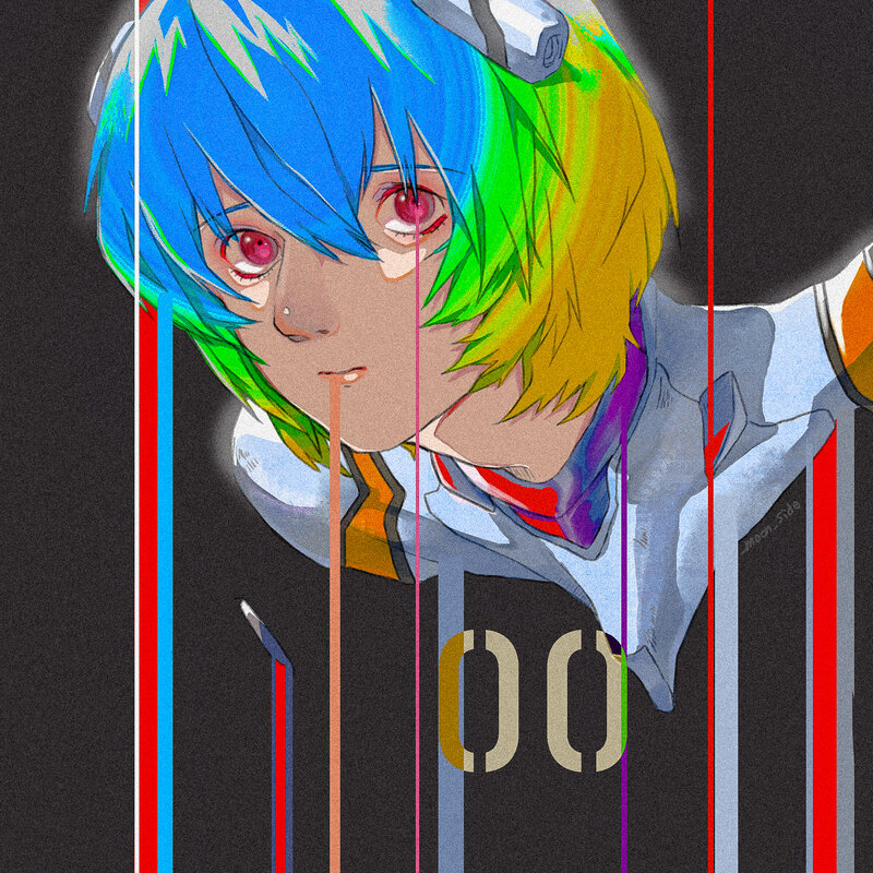Anime Character with Blue Hair — Dramatic, Digital Art, Rainbow Hair