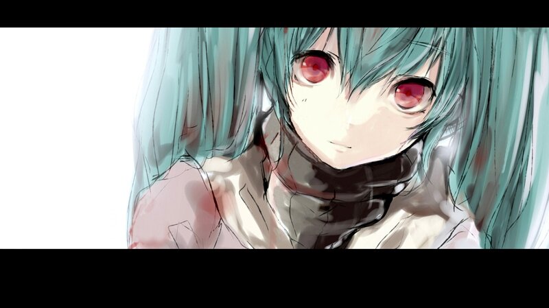 Anime Character with Blue Hair — Dramatic, Digital Art, Red Eyes, Scarf