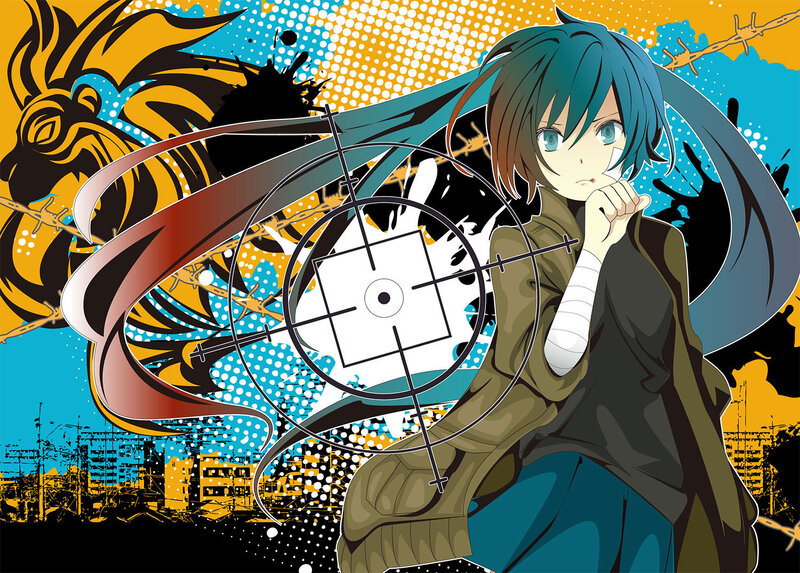 Anime Character with Blue Hair — Dramatic, Digital Art, Target Reticle