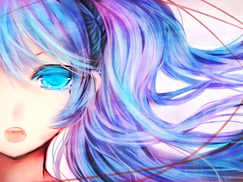Anime Character with Blue Hair — Dramatic, Digital Art, Tear