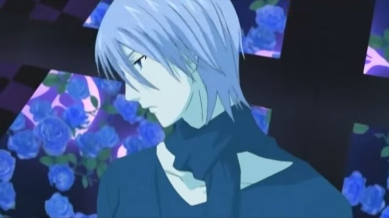 Anime Character with Blue Hair — Dramatic, Night, Blue Roses