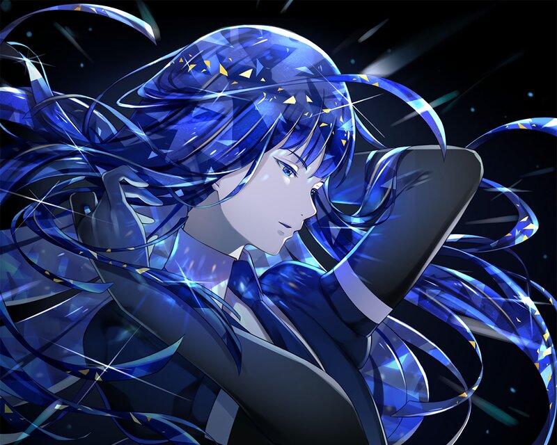 Anime Character with Blue Hair — Dramatic, Night, Digital Art, Blue Hair