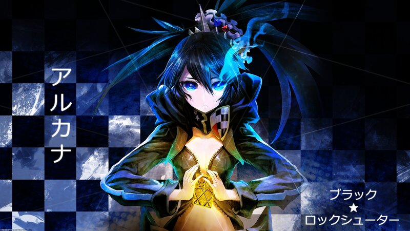 Anime Character with Blue Hair — Dramatic, Night, Digital Art, Checkered Background