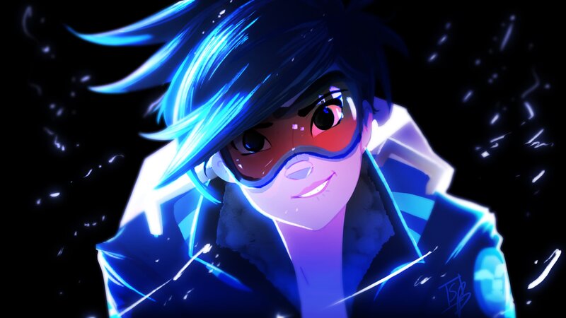 Anime Character with Blue Hair — Dramatic, Night, Digital Art, Goggles, Jacket
