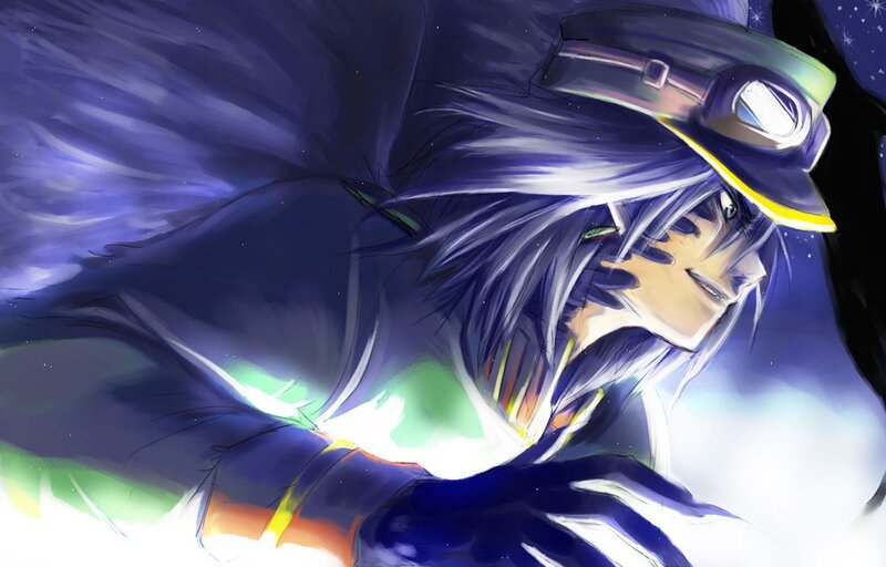 Anime Character with Blue Hair — Dramatic, Night, Digital Art, Hat