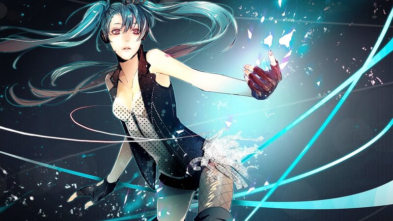 Anime Character with Blue Hair — Dramatic, Night, Digital Art, Long Hair, Gloves, Light Streaks
