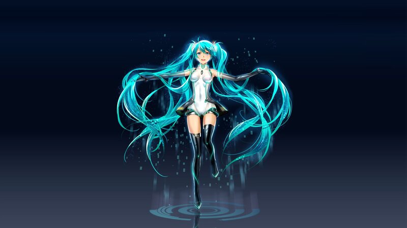Anime Character with Blue Hair — Dramatic, Night, Digital Art, Long Hair, Glowing Effect