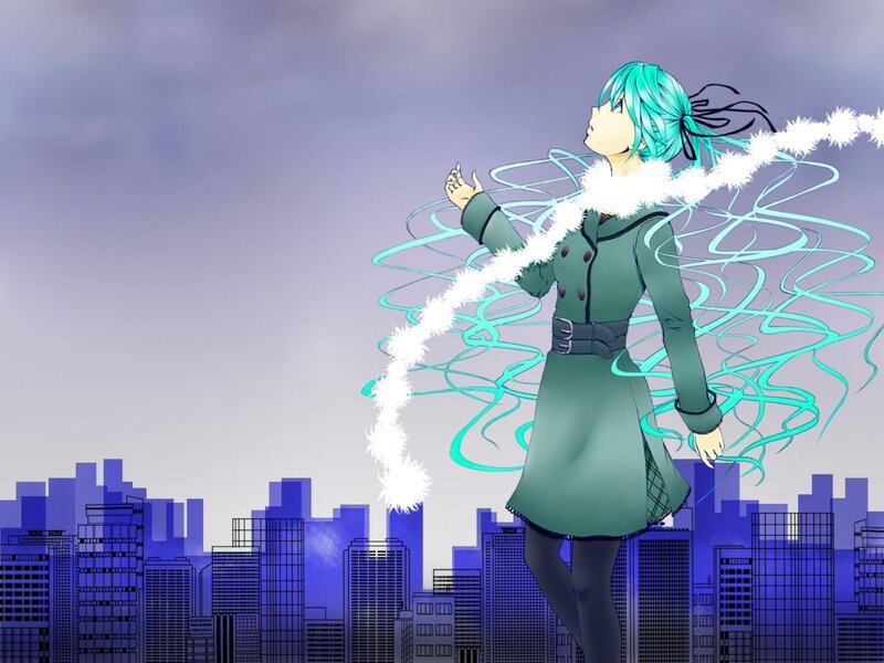Anime Character with Blue Hair — Dramatic, Night, Digital Art