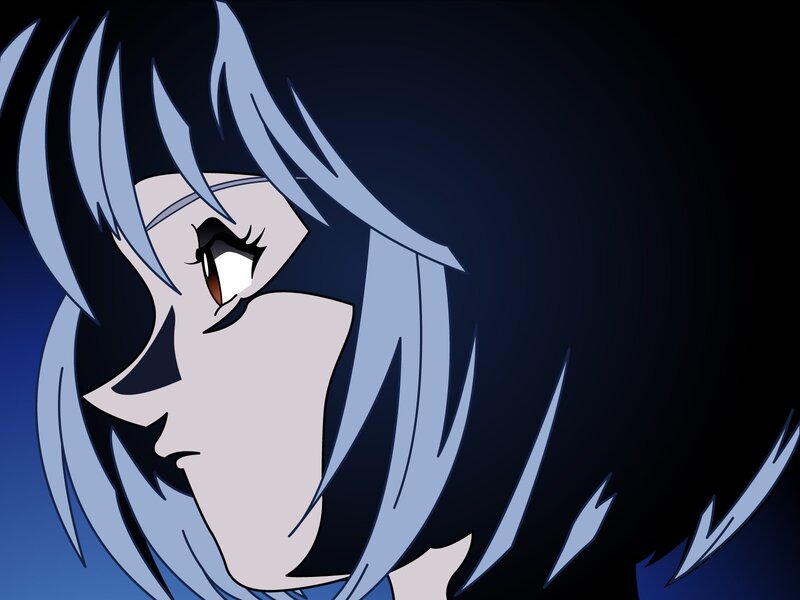 Anime Character with Blue Hair — Dramatic, Night, Eye