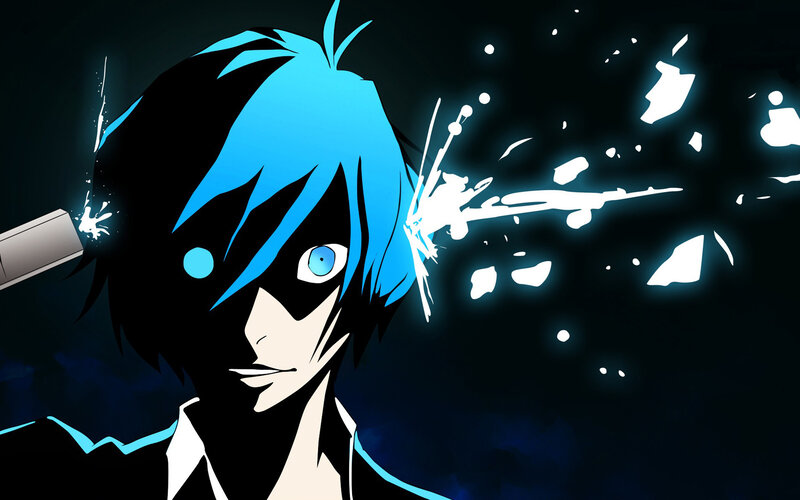 Anime Character with Blue Hair — Dramatic, Night, Gun