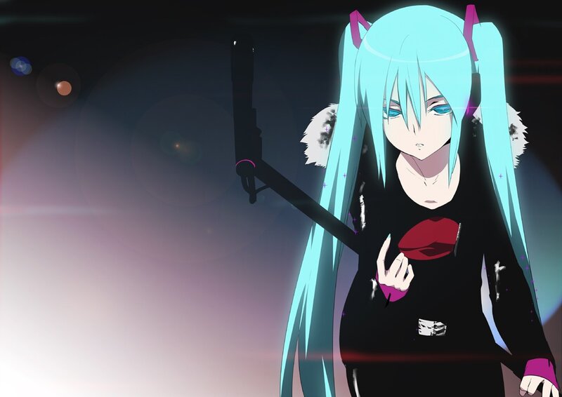 Anime Character with Blue Hair — Dramatic, Night, Microphone