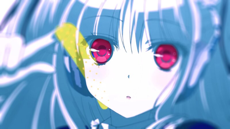 Anime Character with Blue Hair — Dramatic, Red Eyes