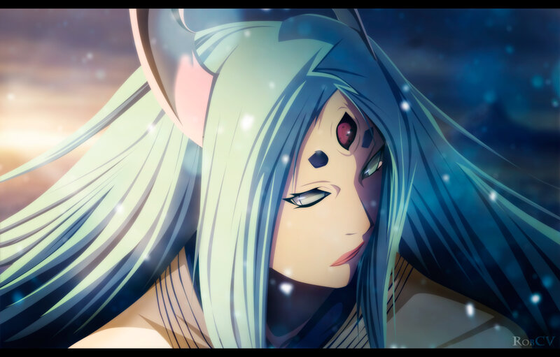 Anime Character with Blue Hair — Dramatic, Sunset, Long Hair