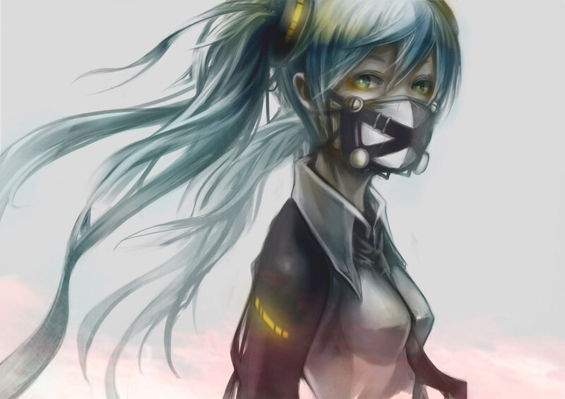 Anime Character with Blue Hair — Dramatic, Sunset