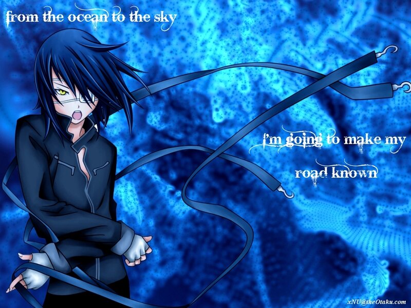 Anime Character with Blue Hair — Dramatic, Text
