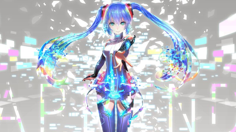 Anime Character with Blue Hair — Dynamic, Digital Art, Long Hair, Digital Effects