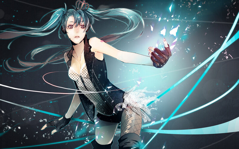 Anime Character with Blue Hair — Dynamic, Digital Art, Long Hair, Gloves, Light Effects