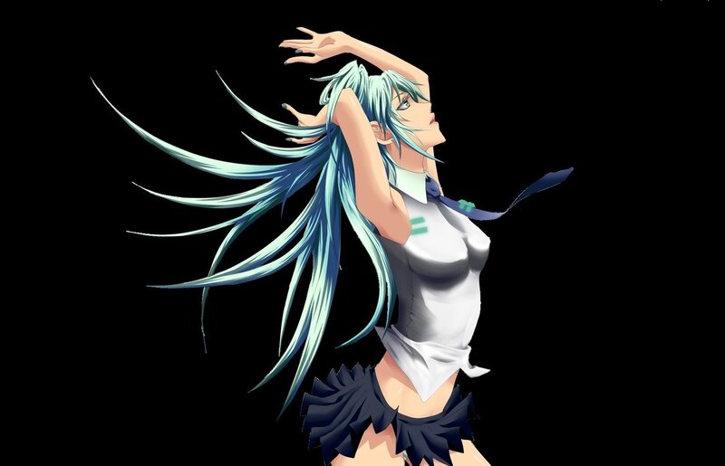 Anime Character with Blue Hair — Dynamic, Digital Art, Long Hair, White Top