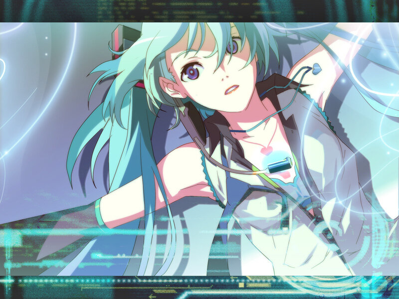 Anime Character with Blue Hair — Dynamic, Earphones