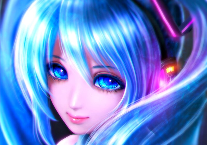 Anime Character with Blue Hair — Futuristic, Digital Art