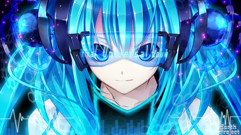 Anime Character with Blue Hair — Futuristic, Headphones