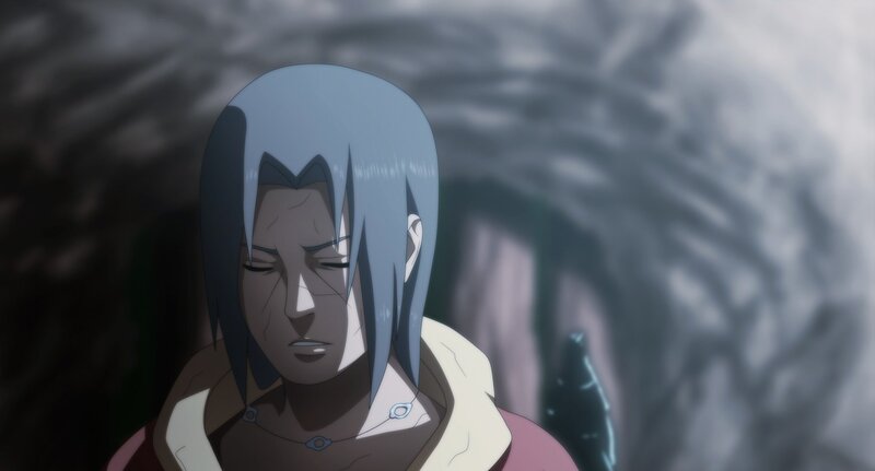 Anime Character with Blue Hair — Gray, Dramatic