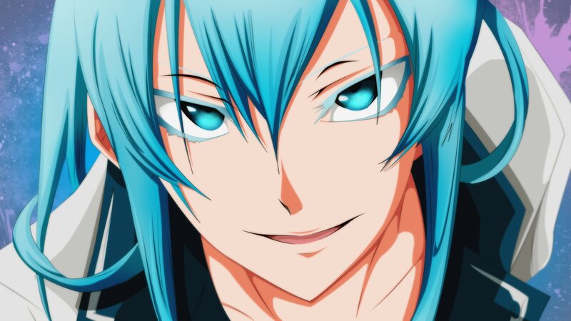 Anime Character with Blue Hair — Intense, Blue Eyes, White Clothing