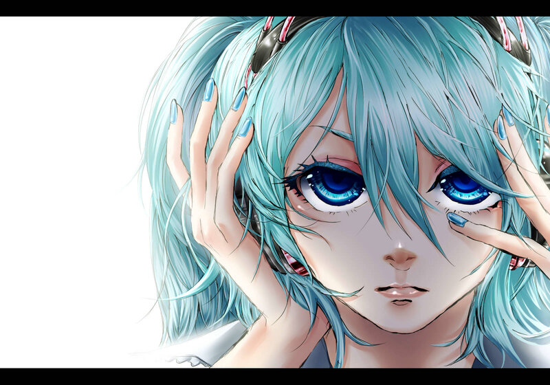 Anime Character with Blue Hair — Intense, Digital Art, Headphones