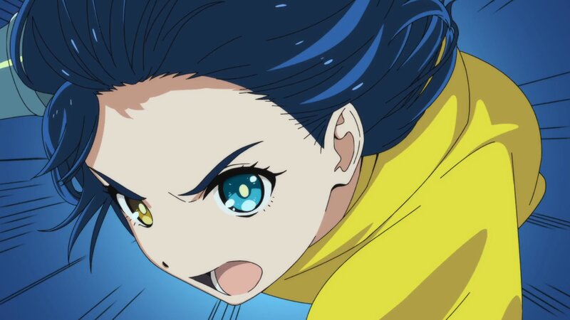Anime Character with Blue Hair — Intense, Yellow Hoodie