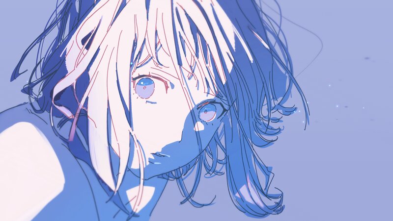 Anime Character with Blue Hair — Melancholic, Digital Art, Eyes