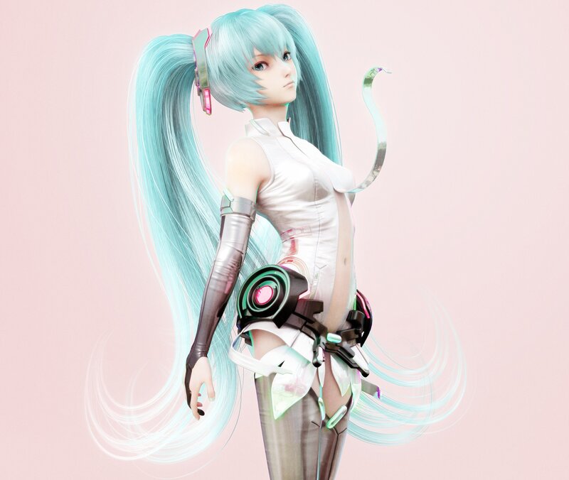 Anime Character with Blue Hair — Pink, Calm