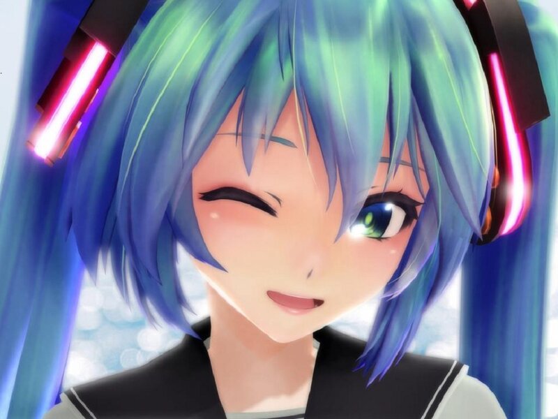 Anime Character with Blue Hair — Playful, 3d Render